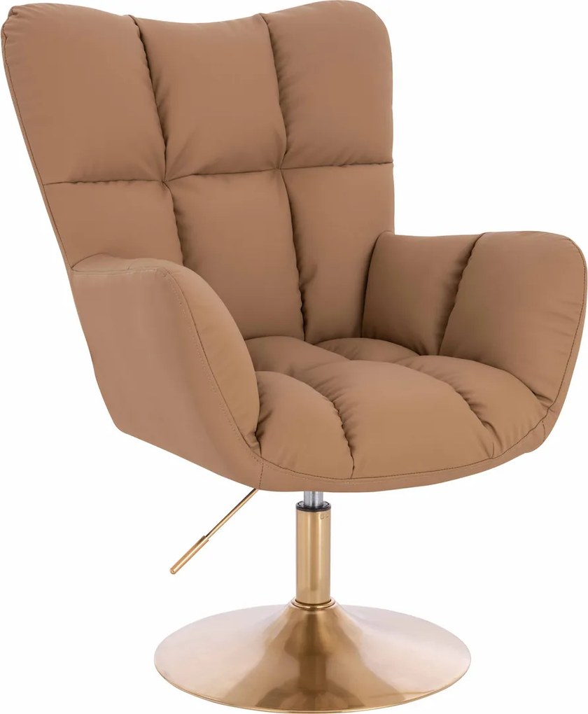 HR650N Scaun Caramel Piele Ecologica Premium Soft cu Bază Aurie