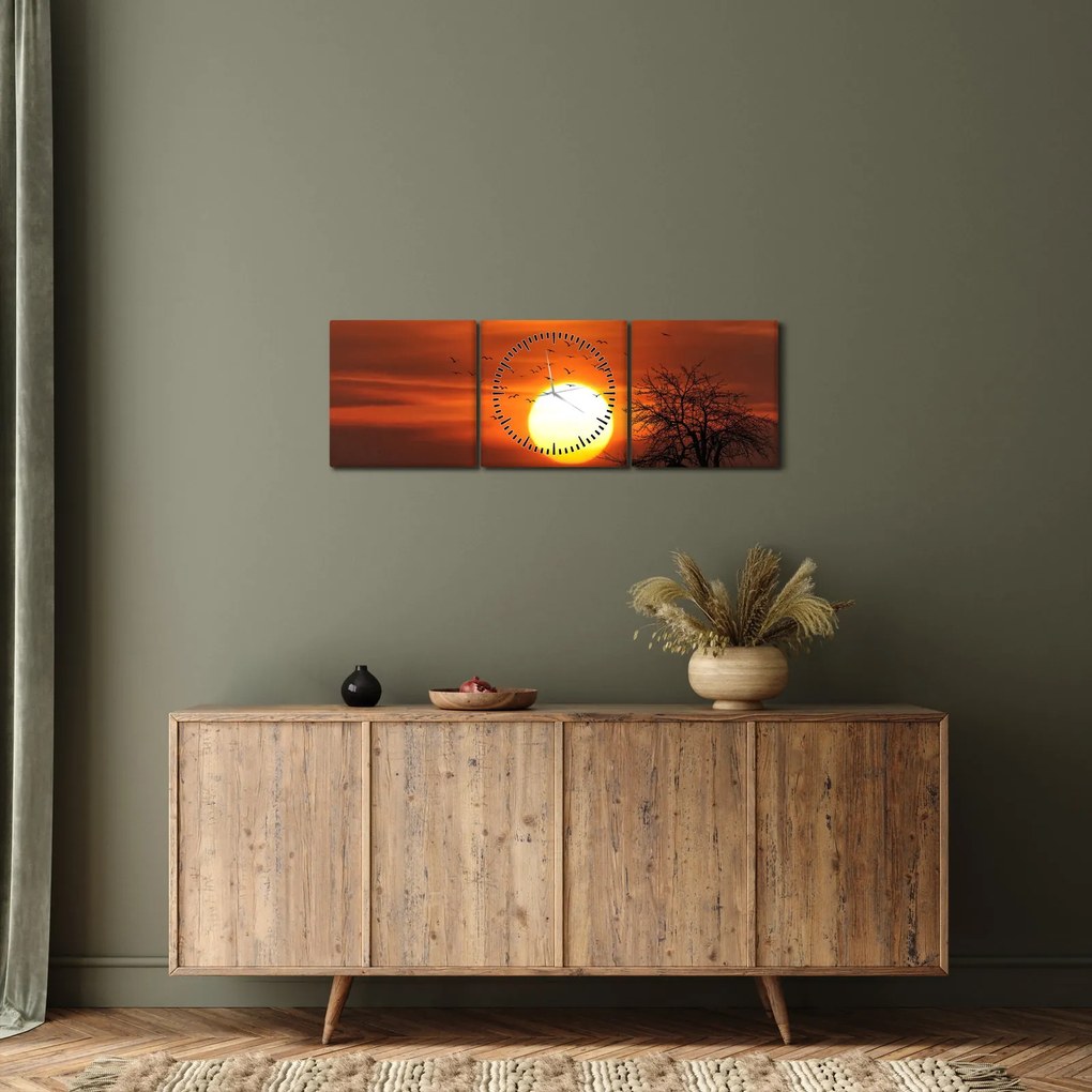 Tablou - Apus de soare (cu ceas) (90x30 cm)