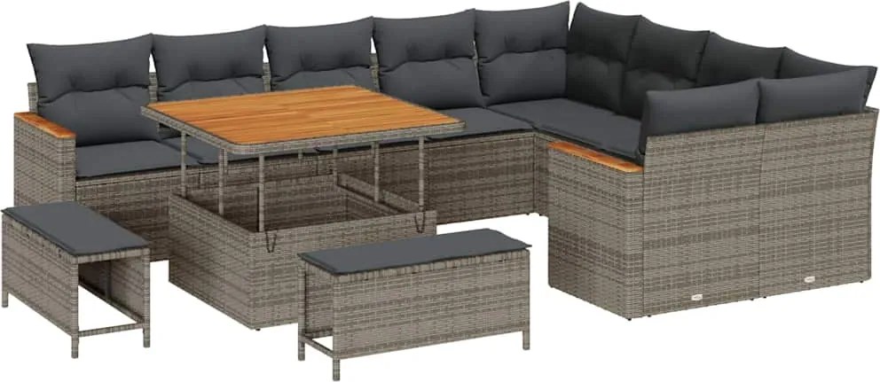 vidaXL Set de canapele pentru grădină cu pernă 12 pcs Gri Poli Rattan