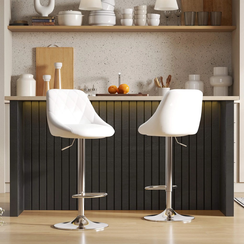 HOMCOM Set 2 Scaune Bar Pivotante Moderne, Reglabile, Albe, Design Confortabil | Aosom Romania