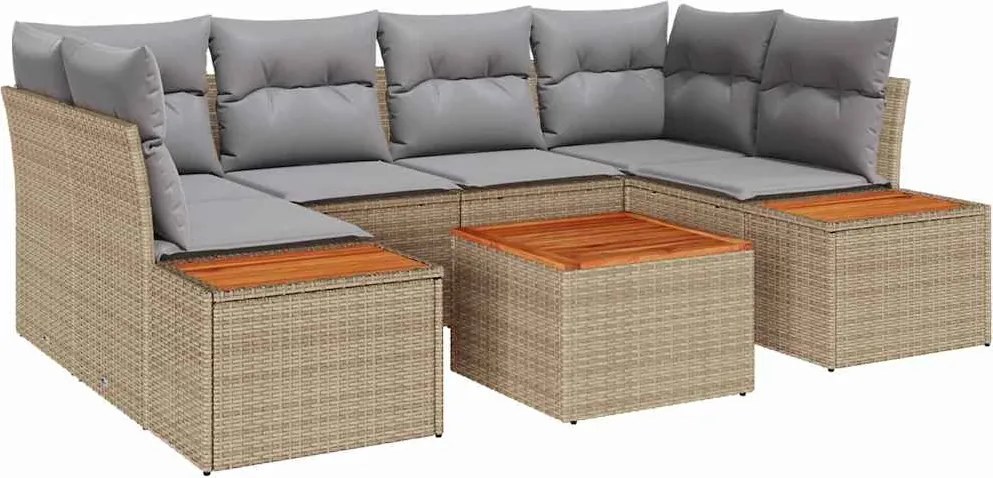 vidaXL Set de canapele pentru grădină cu pernă 6 pcs Bej Rattan poli