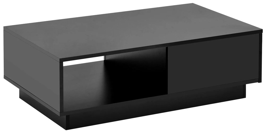 Măsuță de cafea modernă din lac lăcuit lucios cu lumină LED, 95×55×32 cm, Negru