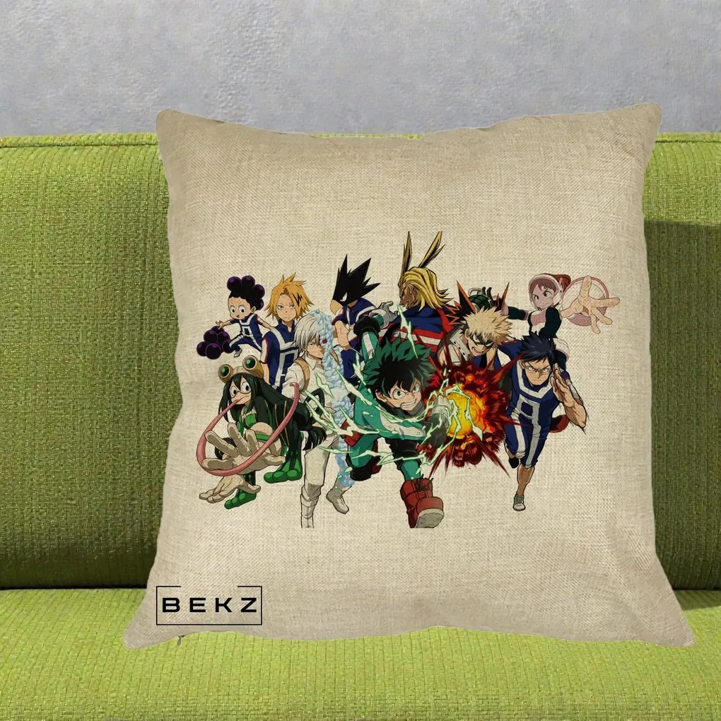 Perna Personalizata My Hero Academia Clasa 1-A Complet, 40x40 cm, Crem, Husa Detasabila, Perna Inclusa, BEKZ®