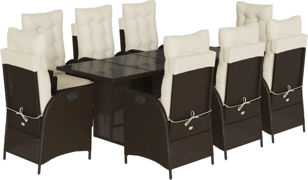 vidaXL Set mobilier de grădină cu perne, 9 piese, maro, poliratan