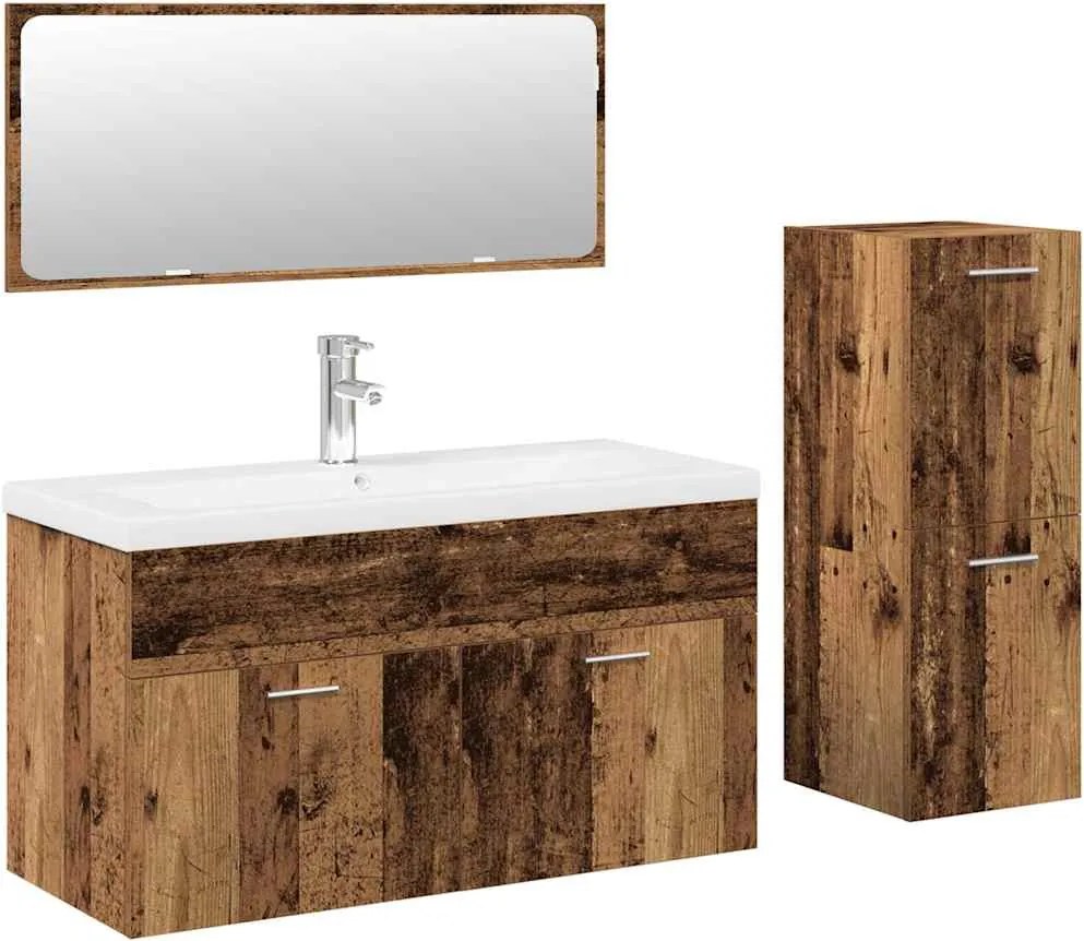vidaXL Set mobilier de baie, 4 piese, lemn vechi, lemn prelucrat