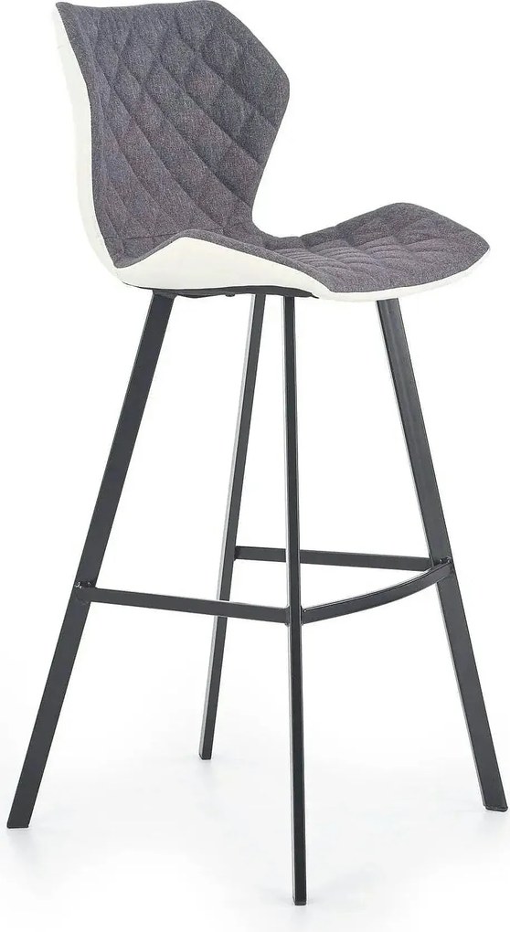 Scaun bar H83, gri/negru, stofa/piele ecologica/metal, 50x48x101 cm