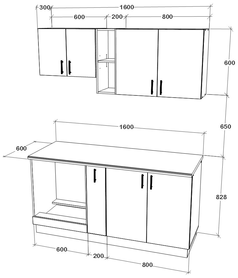 Set haaus V7, Stejar Sonoma Inchis/Alb, Blat Thermo 28 mm, L 160 cm