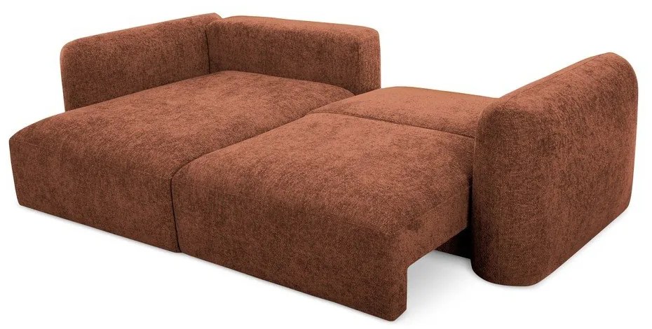 Colțar teracotă extensibil/cu spațiu de depozitare cu tapițerie din chenille (cu colț pe partea stângă/cu șezlong) Mele – Makamii