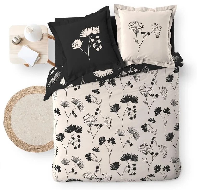 Lenjerie de pat neagră/bej din bumbac percal pentru pat dublu/extinsă 240x220 cm Iris – douceur d'intérieur