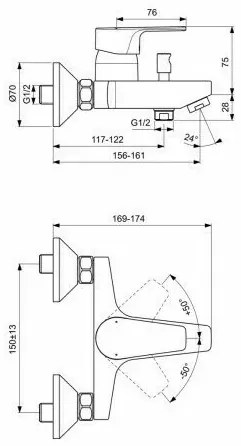 Baterie pentru cada Ideal Standard Cerafine D cu divertor automat