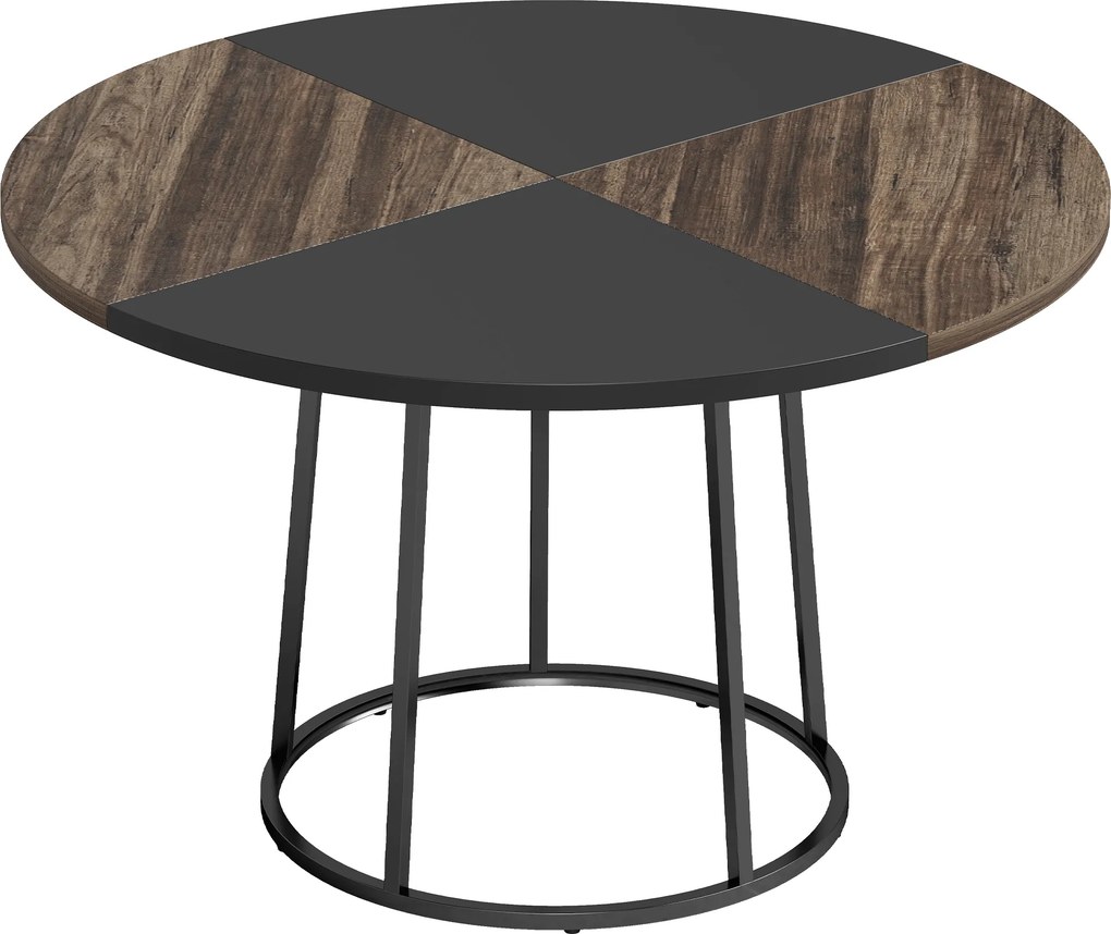 HOMCOM Masă de Dining Rotundă pentru 4-6 Persoane, Blat Bicolor MDF și Metal, 120x120x75 cm, Maro Rustic și Negru | Aosom Romania