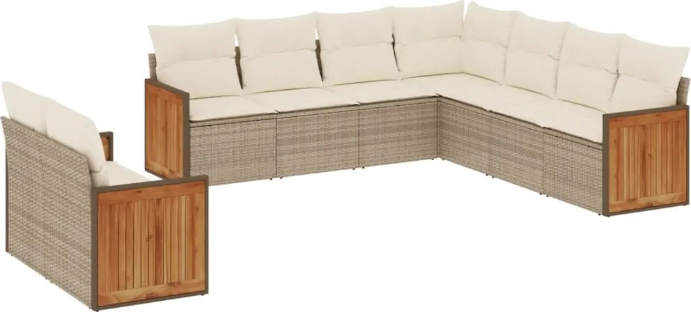 vidaXL Set canapele de grădină, 9 piese, cu perne, bej, poliratan