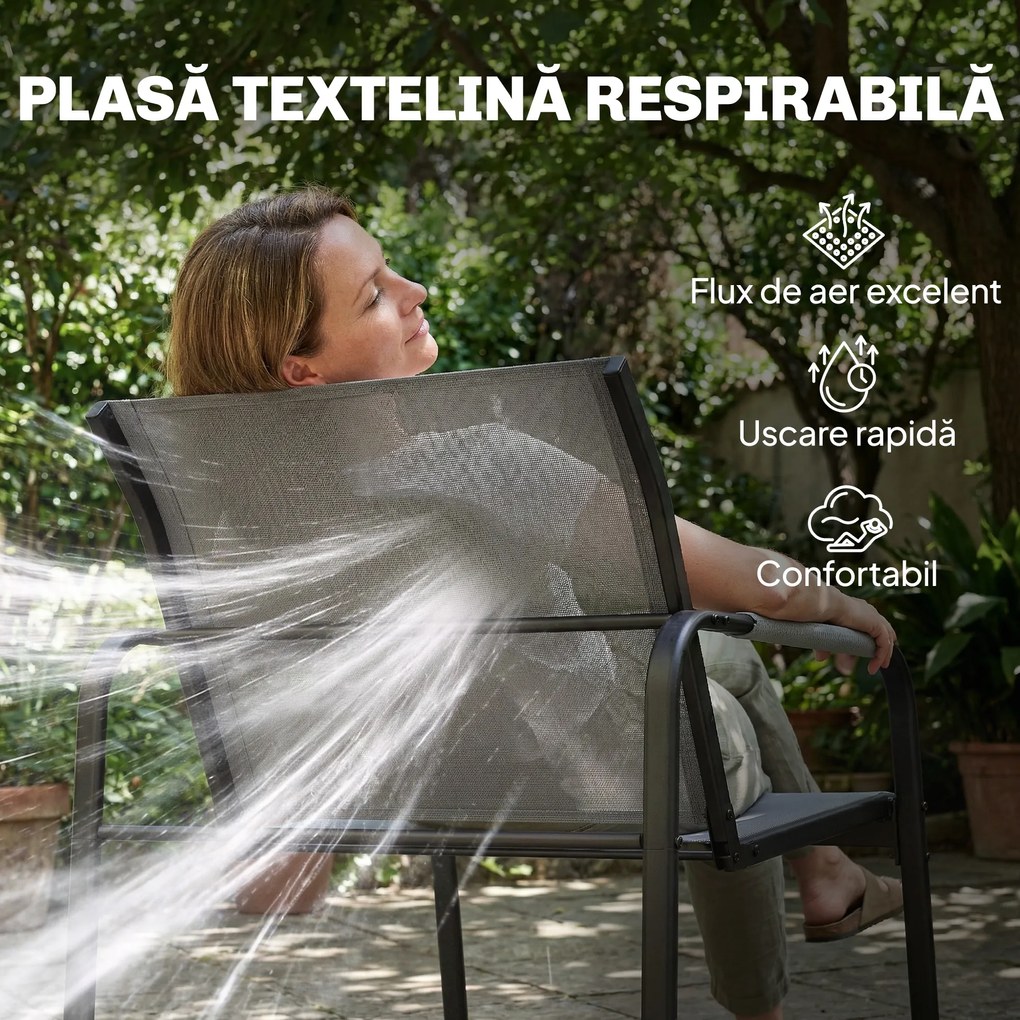 Outsunny Set de Grădină 4 Piese, Canapea cu 2 Locuri, 2 Fotolii, Măsuță din Sticlă Temperată, Gri | Aosom Romania