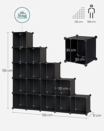 Organizator versatil cu 15 cuburi, polipropilena / metal, negru, Songmics