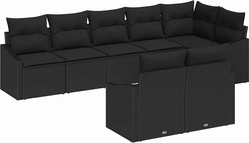 vidaXL Set de canapea cu pernă 8 pcs Negru poliratan