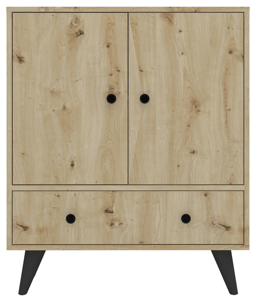 Comoda TV Malta, 3 Usi, Stejar Artisan, 75 x 30 x 90 cm