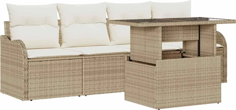 vidaXL Set de canapele pentru grădină cu pernă 5 pcs Bej Poli Rattan