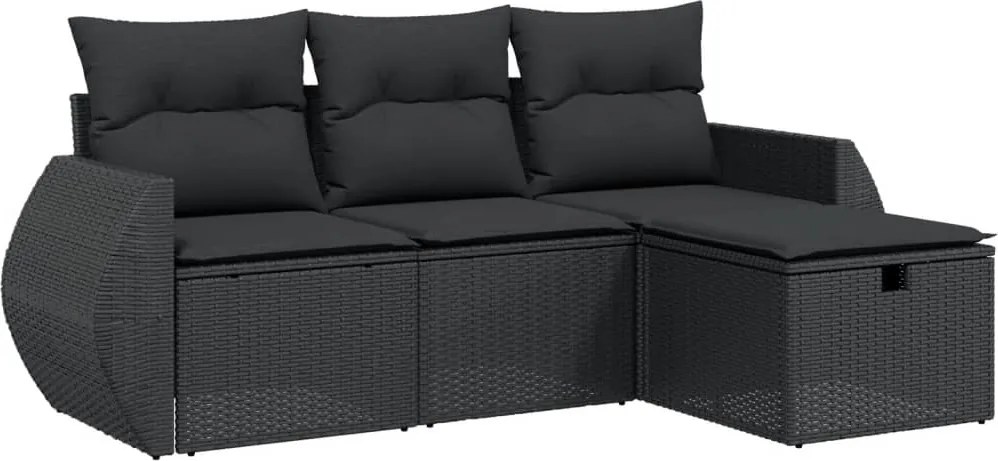 vidaXL Set mobilier de grădină cu perne, 4 piese, negru, poliratan