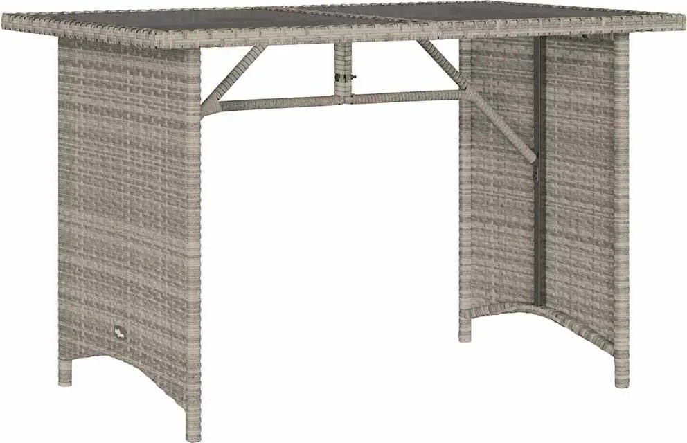 vidaXL Masă de grădină cu blat din sticlă, gri deschis, 110x68x70 cm