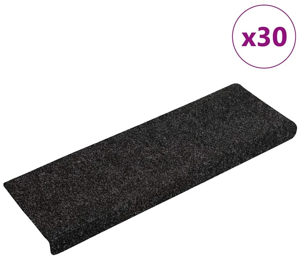 vidaXL Covorașe scări autoadezive, 30 buc., 65x21x4 cm, margini dreptunghiulare negre