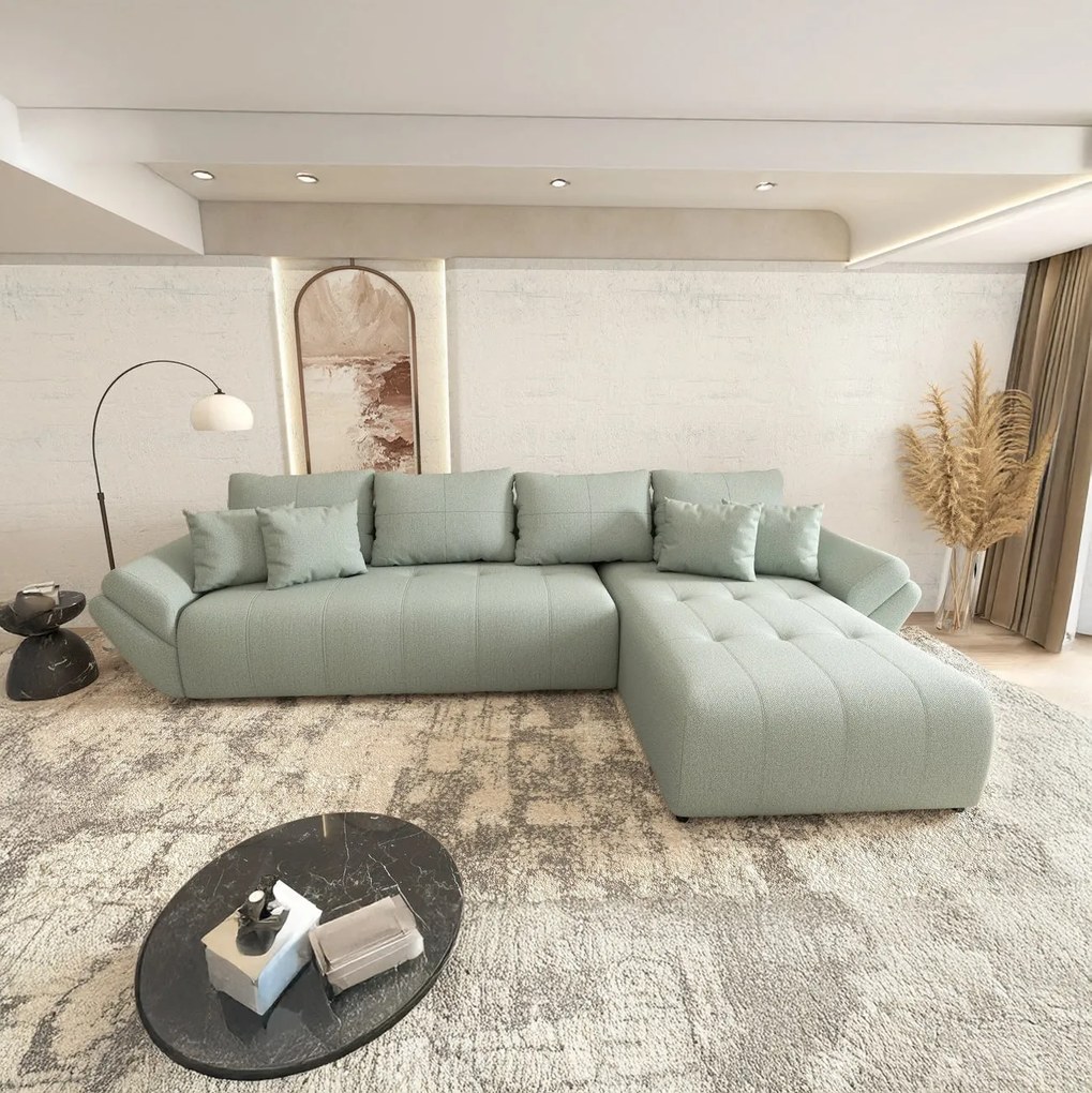 Colțar extensibil dumonde cu ladă de depozitare si sezut confortabil din spuma high-density, Berlin XL Enjoy Mint 350x185 cm II