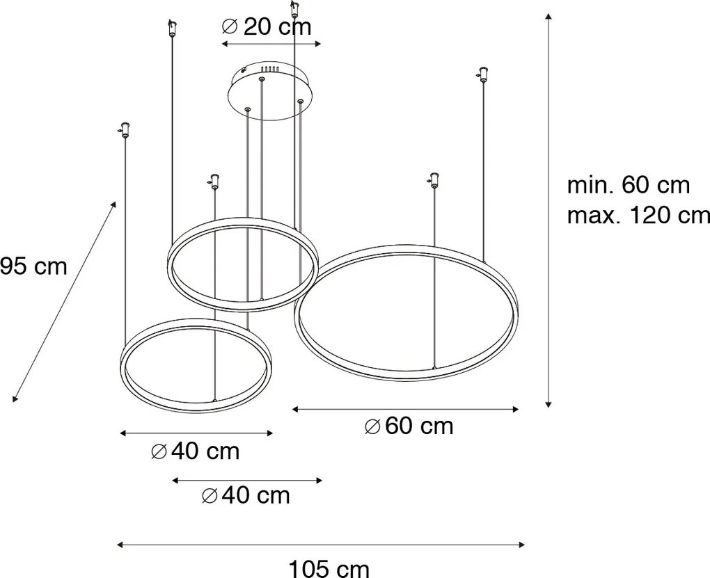Lampă suspendată neagră cu LED cu dimmer în 3 trepte, 3 lumini - Anello