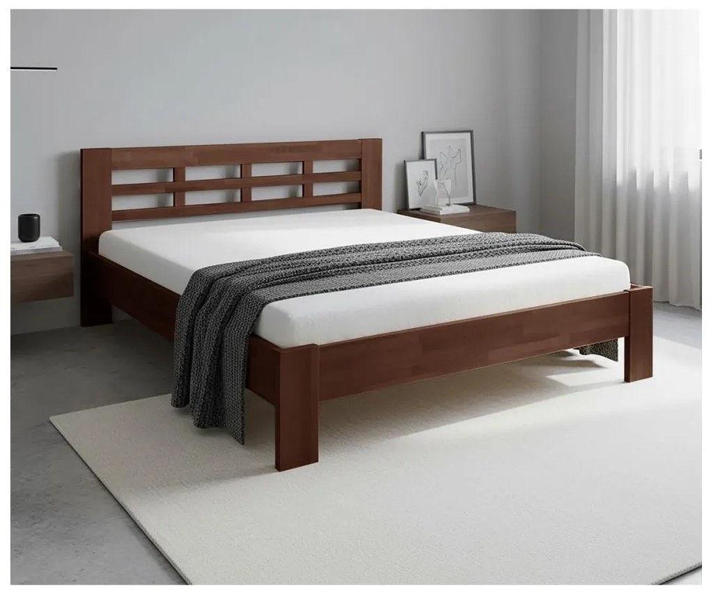 Pat dublu din lemn masiv ANGELA 180x200 cm nuc închis