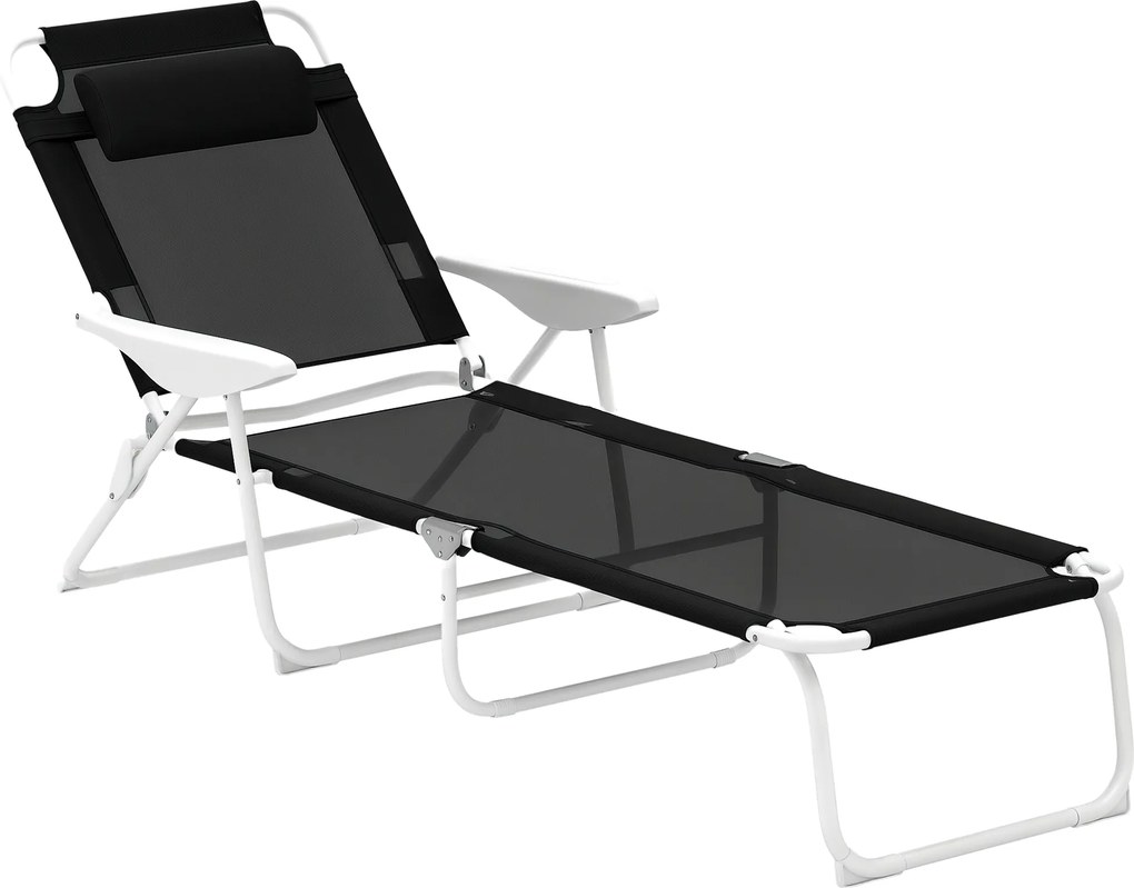 Outsunny Șezlong pliabil pentru grădină cu pernă, scaun cu spătar reglabil în 4 poziții până la 120 kg Negru | Aosom Romania