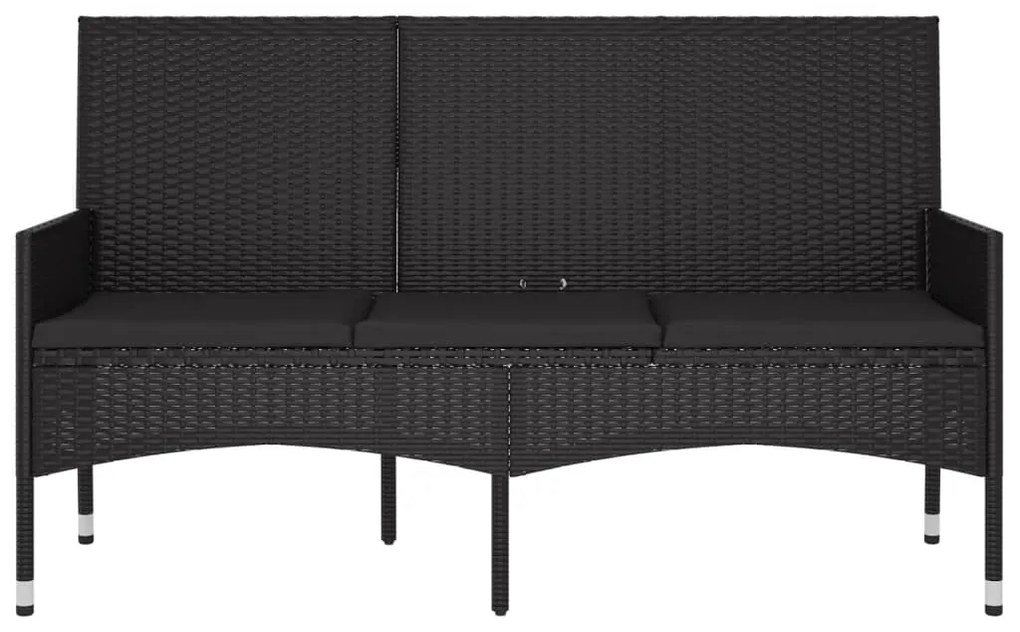 Banca de gradina cu 3 locuri, cu perne, negru, poliratan