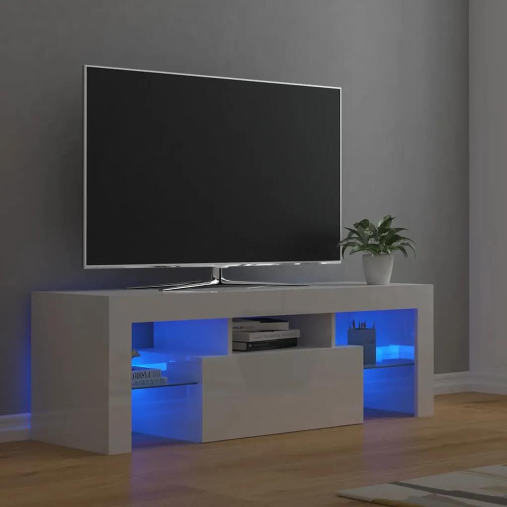 Comoda TV cu lumini LED, alb extralucios, 120x35x40 cm 1, Alb foarte lucios