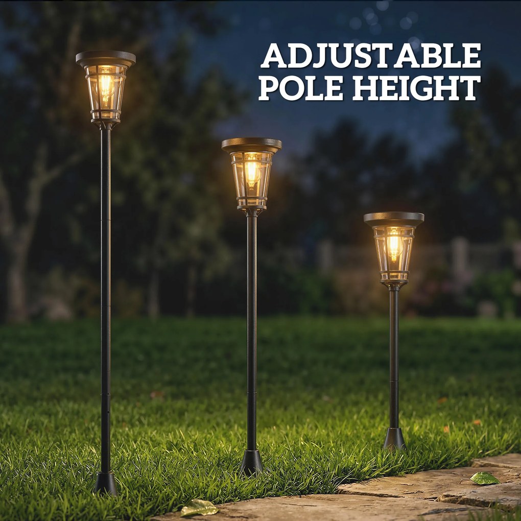 Outsunny Felinar solar set 2 buc. Lampă de podea reglabilă 180 cm cu 2 moduri de luminozitate, senzor de lumină, comutator, IP44 | Aosom Romania