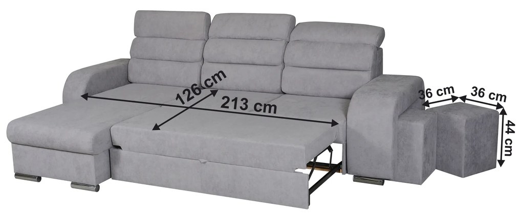 Canapea universală, material textil, gri, LESAT ROH UNI
