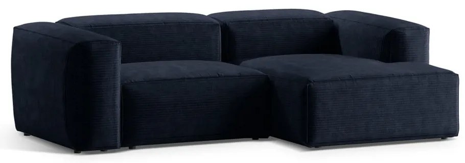 Colțar albastru închis cu tapițerie din catifea reiată (cu colț pe partea dreaptă/cu șezlong) Bergamo – Cosmopolitan Design