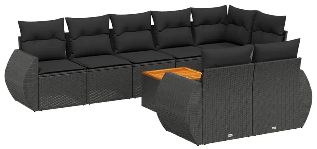 3257420 vidaXL Set mobilier de grădină cu perne, 9 piese, negru, poliratan