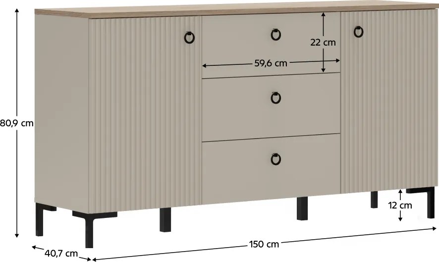 Comodă, gri-maroniu Taupe/stejar silverjack, DOMCA 2D3S