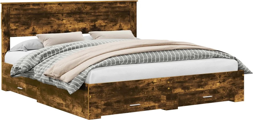 vidaXL Cadru de pat Stejar fumuriu 200 x 200 cm Lemn compozit