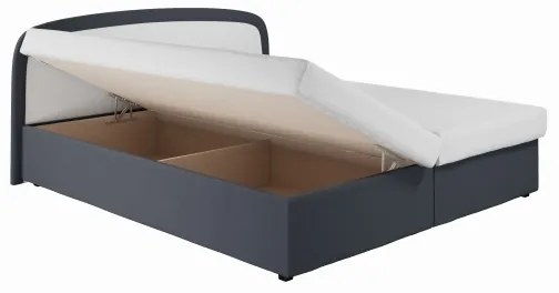 Pat tapițat MALIA 160x200, gri, cu saltea cu arcuri și spațiu de depozitare