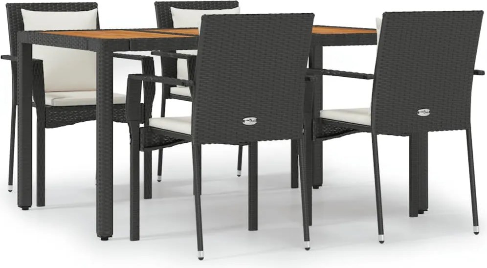 vidaXL Set mobilier de grădină cu perne, 5 piese, negru, poliratan