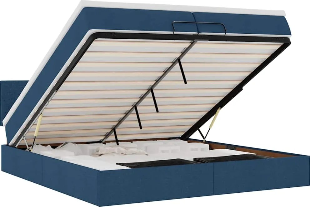 vidaXL Cadru de pat otoman cu saltea țesătură albastră 200x200 cm