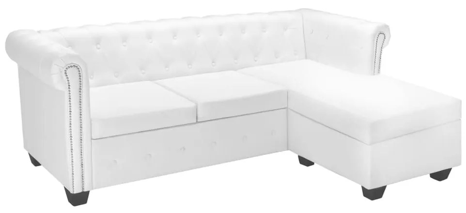 275225 vidaXL Canapea Chesterfield în formă de L, piele ecologică, alb