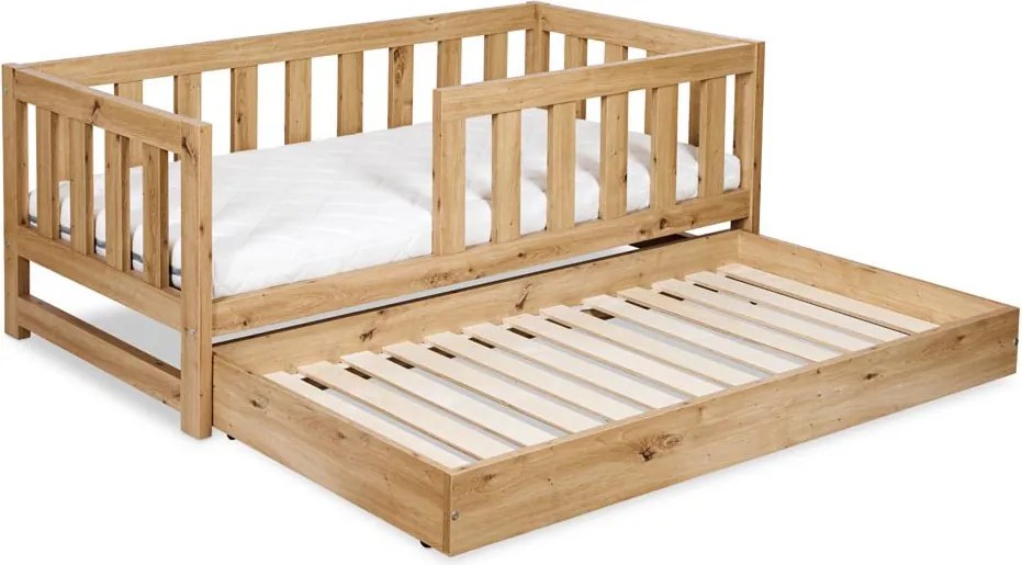 Pat lemn masiv alb pentru tineri Amelie 160×80cm /Stejar - Stejar deschis, Cu functie de dormit