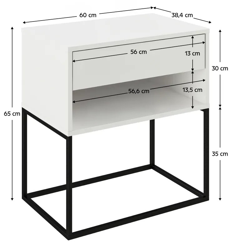 Noptiera masuta ajutatoare, alb negru,cadru metalic , cu sertar alb/negru