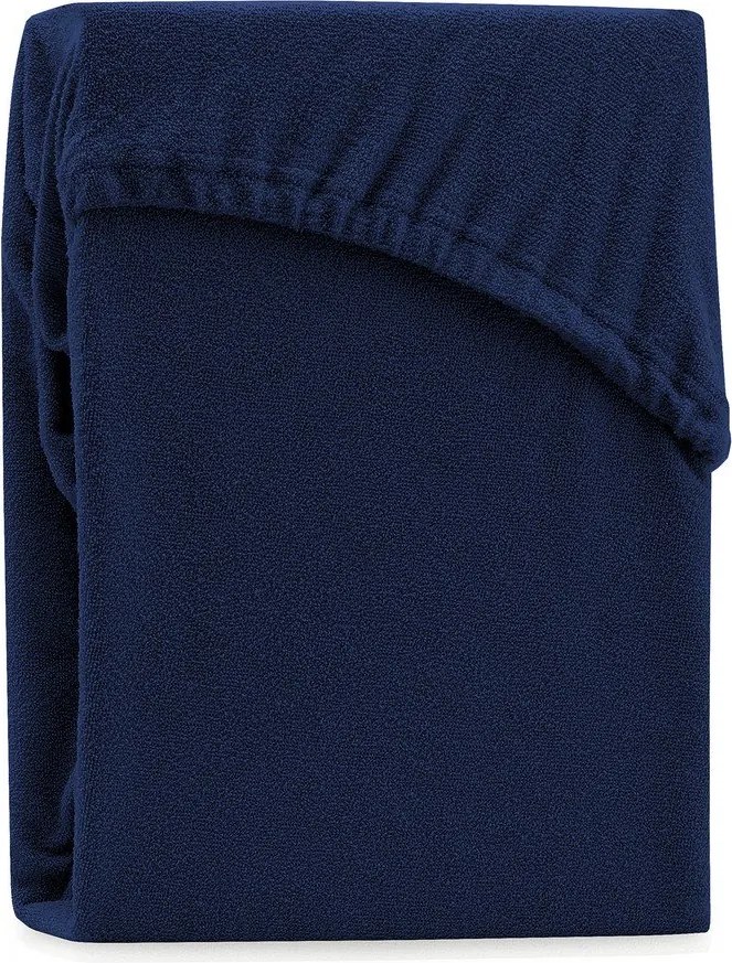 Cearceaf albastru închis din frotir cu elastic 140x200 cm Ruby – Restilo