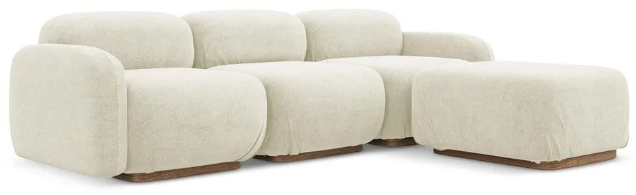 Colțar modular crem cu tapițerie din țesătură bouclé Ailani – Makamii