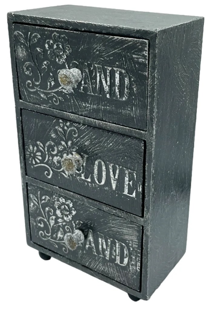 Cutie cu 3 sertare din lemn JANE, 11x6x19cm