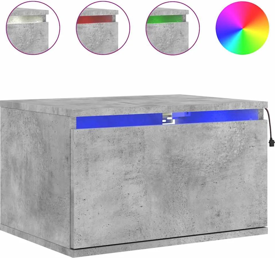 vidaXL Noptieră montată pe perete cu lumini LED, gri beton