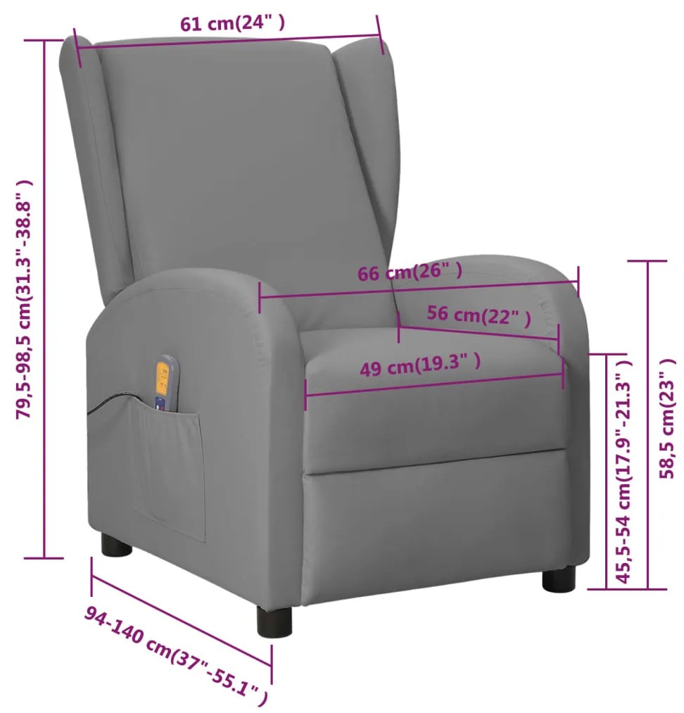 Fotoliu rabatabil masaj spatar cu aripi, gri, piele ecologica 1, Gri