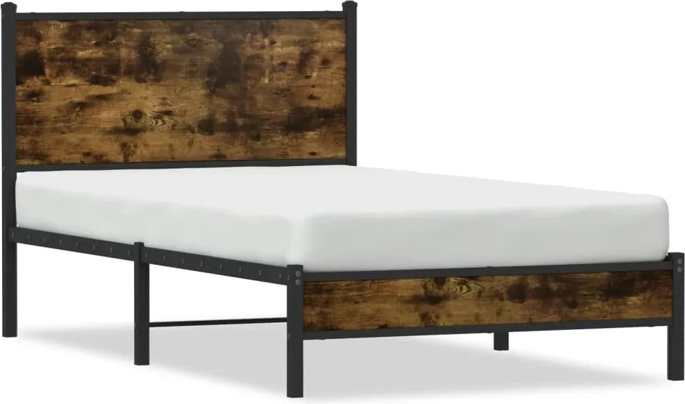 vidaXL Cadru de pat metalic fără saltea, stejar fumuriu, 107x203 cm