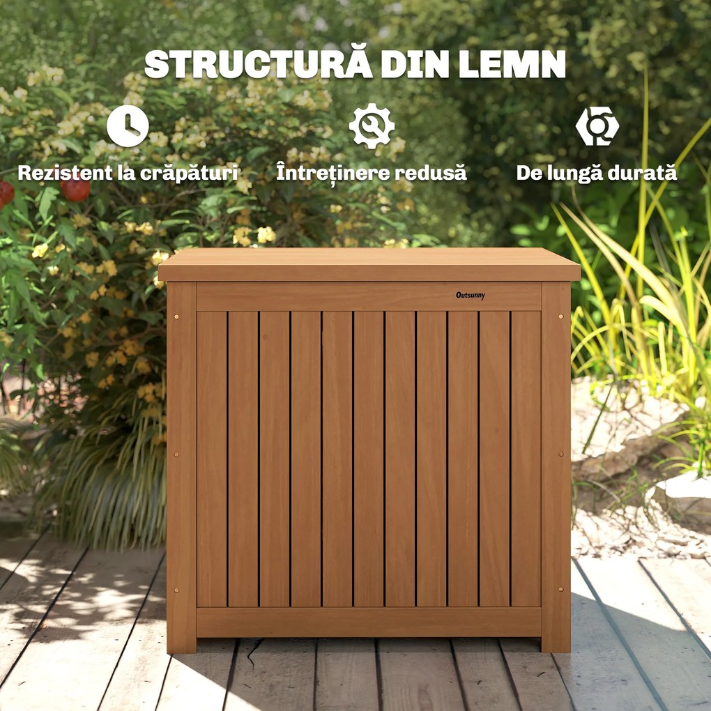 Outsunny Bancă de Exterior 130L, Capac, Cutie Lemn cu Balamale și Curea | Aosom Romania