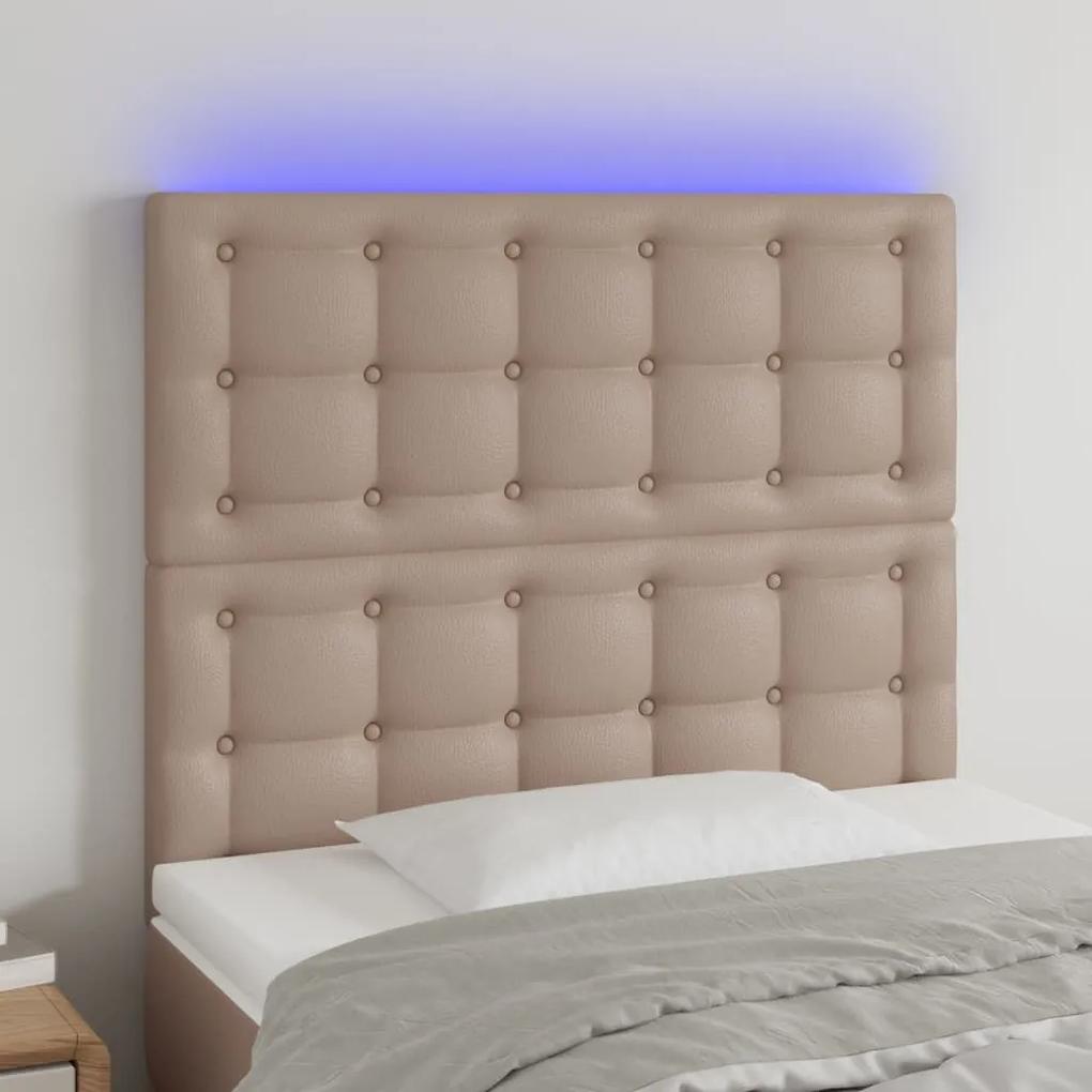 3122513 vidaXL Tăblie de pat cu LED, cappuccino, 100x5x118/128 cm, piele eco